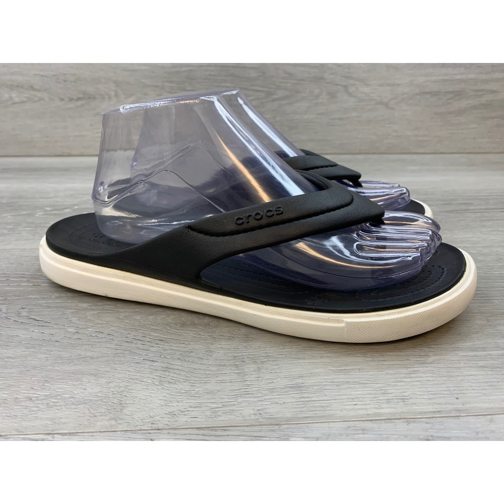 Crocs LiteRide Women's Flip Flops Black White Sandals 9 Dual Comfort Shoes